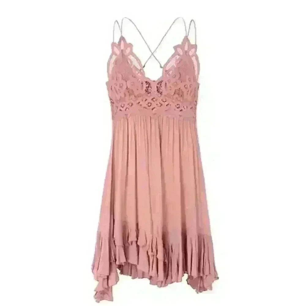 NWT Free People Intimately Collection Women Adela Slip Rose Lace Dress XS